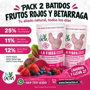 Pack Batido Rojo (Antioxidante) de nopal con frutos rojos y betarraga- BeCactus 125 g